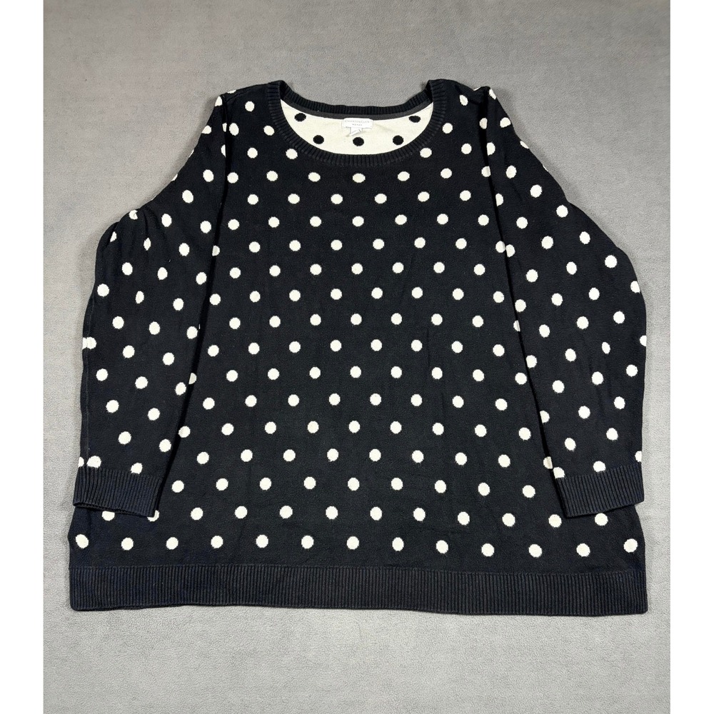 Charter Club Sweater Womens 2X Black Polka Dot Long Sleeve Knit Pullover